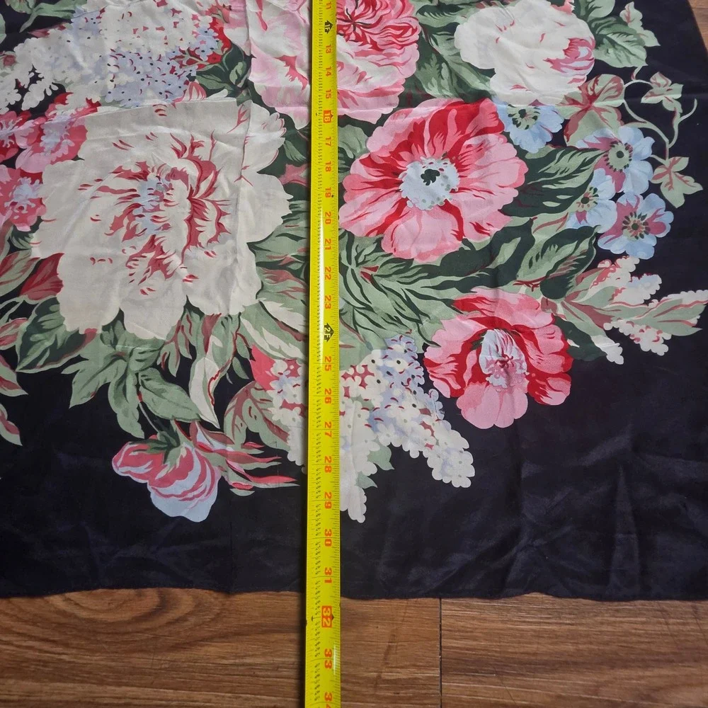 Echo Silk Scarf Floral Peony Rose Square Neckerchief 31x34 Botanical Cottagecore